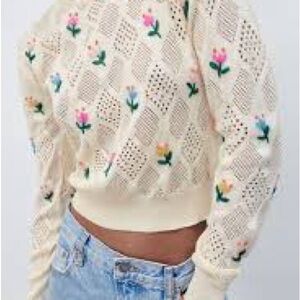 Zara Floral Knit Sweater - Cream
